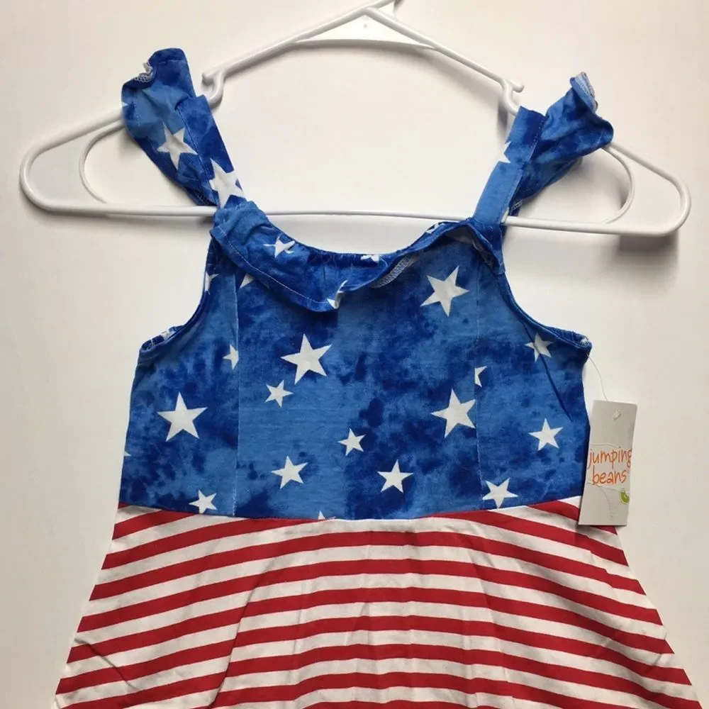 Jumping Beans All Day Play Patriotic Star & Stripe Dress 4th of July size 7 NEW